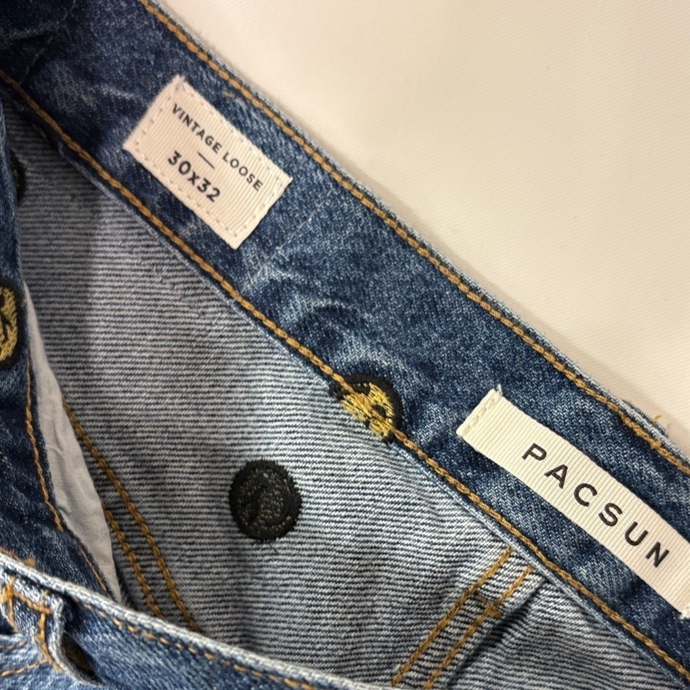 PacSun Blue Wide Leg Jeans with Yellow Embroidery - Picture 2 of 8